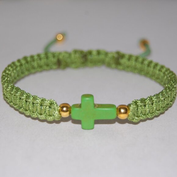 Cross Bracelet,Cross Drawstring Bracelet,Green Cross Bracelet, Friendship,Gift - Picture 3 of 3